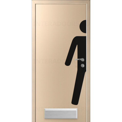 Дверь пластиковая Капель (Kapelli Classic) беленый дуб с вентиляционной решеткой и наклейкой МУЖ.