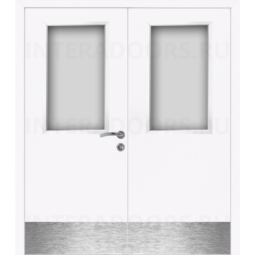 Дверь пластиковая Капель (Kapelli Classic) белый двустворчатая ДО стекло 1 с отбойными пластинами