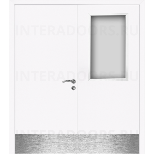 Дверь пластиковая Капель (Kapelli Classic) белый двустворчатая ДО стекло 1 с отбойными пластинами