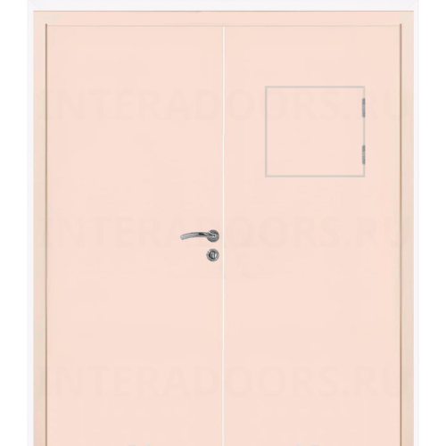 Дверь пластиковая Капель (Kapelli Classic) кремовый RAL 9001 двустворчатая с передаточным окном