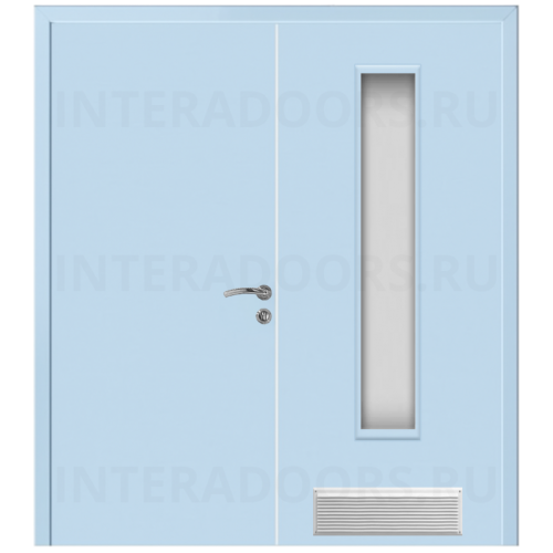 Дверь пластиковая Капель (Kapelli Classic) голубой RAL 5024 двустворчатая ДО стекло 2 с вентиляционной решеткой