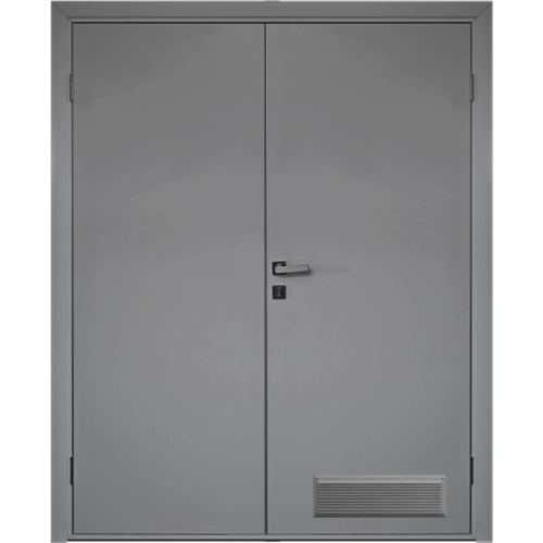 Влагостойкая дверь ПВХ Etadoor ДГ Серый RAL 7001 двустворчатая с вентиляционной решеткой