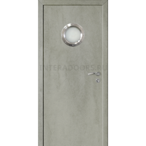 Дверь пластиковая Капель (Kapelli Classic) серый бетон с иллюминатором