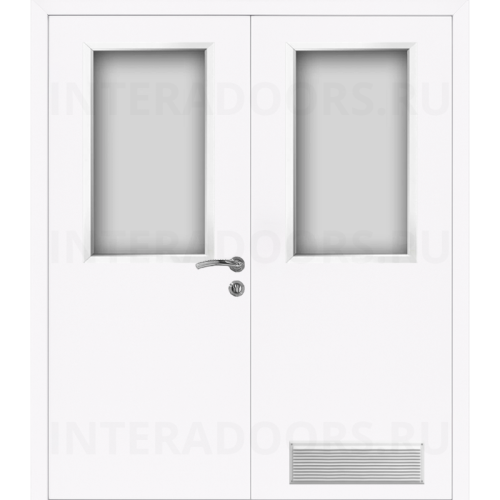 Дверь пластиковая Капель (Kapelli Classic) белый двустворчатая ДО стекло 1 с вентиляционной решеткой