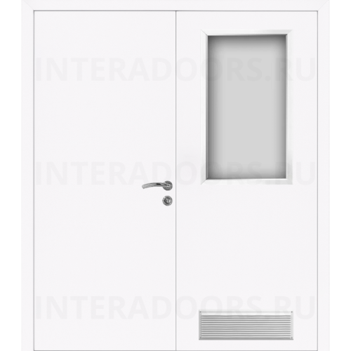 Дверь пластиковая Капель (Kapelli Classic) белый двустворчатая ДО стекло 1 с вентиляционной решеткой