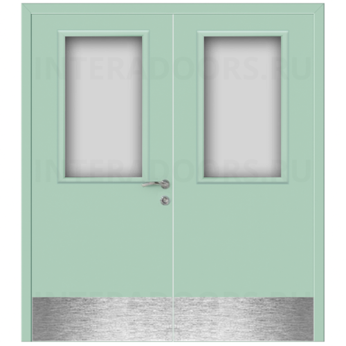 Дверь пластиковая Капель (Kapelli Classic) ментол RAL 6019 двустворчатая ДО стекло 1 с отбойными пластинами