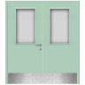 Дверь пластиковая Капель (Kapelli Classic) ментол RAL 6019 двустворчатая ДО стекло 1 с отбойными пластинами