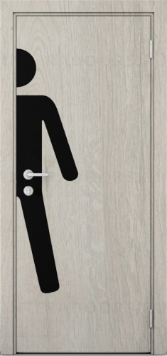 Дверь композитная Poseidon ДГ Дуб крымский светлый с наклейкой для туалетов МУЖ.