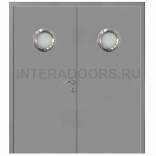 Дверь пластиковая Капель (Kapelli Classic) серый RAL 7046 двустворчатая с двумя иллюминаторами