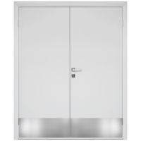 Влагостойкая дверь ПВХ Etadoor ДГ Белый двустворчатая с AL торцами с отбойными пластинами