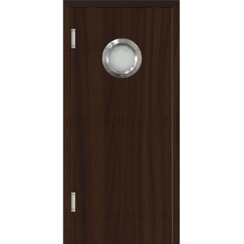Маятниковая дверь пластиковая гладкая Kapelli Classic орех пекан шоколад с иллюминатором