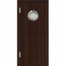 Маятниковая дверь пластиковая гладкая Kapelli Classic орех пекан шоколад с иллюминатором