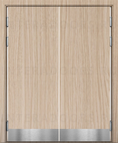 Маятниковая дверь композитная Poseidon ДГ Беленый дуб двустворчатая с отбойными пластинами