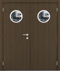 Дверь композитная Poseidon Орех 304 двустворчатая с двумя иллюминаторами