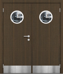 Дверь композитная Poseidon Орех 304 двустворчатая с двумя иллюминаторами и отбойными пластинами