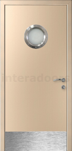 Дверь пластиковая Капель (Kapelli Classic) беленый дуб с иллюминатором и отбойной пластиной