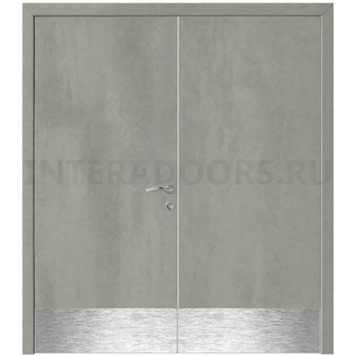 Дверь пластиковая Капель (Kapelli Classic) серый бетон двустворчатая с отбойными пластинами