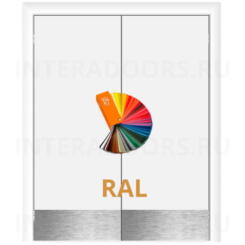 Маятниковая влагостойкая дверь ПВХ Etadoor ДГ окрашенная по RAL двустворчатая с отбойными пластинами с AL торцами