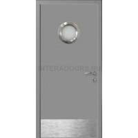 Дверь пластиковая Капель (Kapelli Classic) темно серый RAL 7046 с иллюминатором и отбойной пластиной