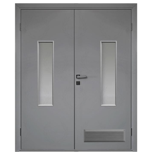 Влагостойкая дверь ПВХ Etadoor ДО серый RAL 7001 двустворчатая с вентиляционной решеткой
