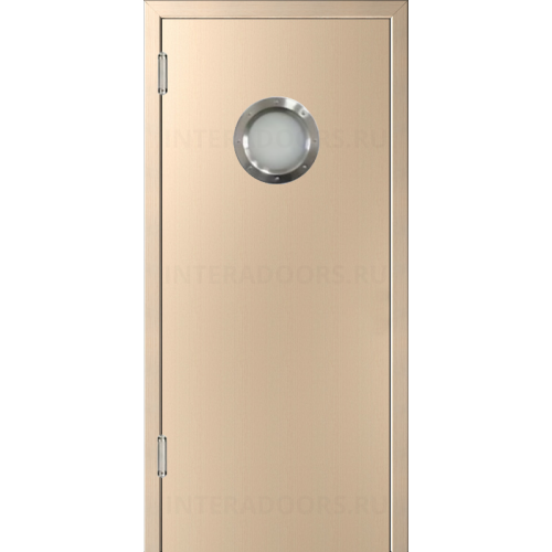 Маятниковая дверь пластиковая гладкая Kapelli Classic беленый дуб с иллюминатором