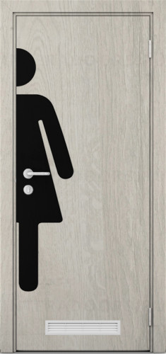 Дверь композитная Poseidon ДГ Дуб крымский светлый с вентиляционной решеткой и наклейкой для туалетов ЖЕН.