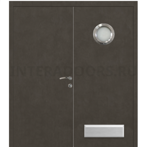 Дверь пластиковая Капель (Kapelli Classic) черный бетон двустворчатая с иллюминатором и вентиляционной решеткой