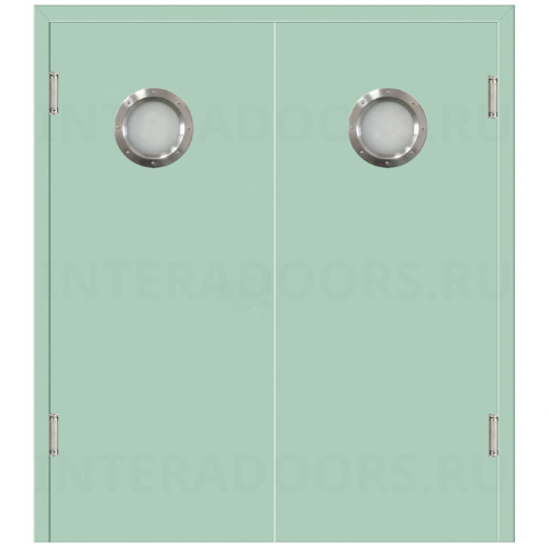 Маятниковая двухстворчатая дверь пластиковая гладкая Kapelli Classic ментол RAL 6019