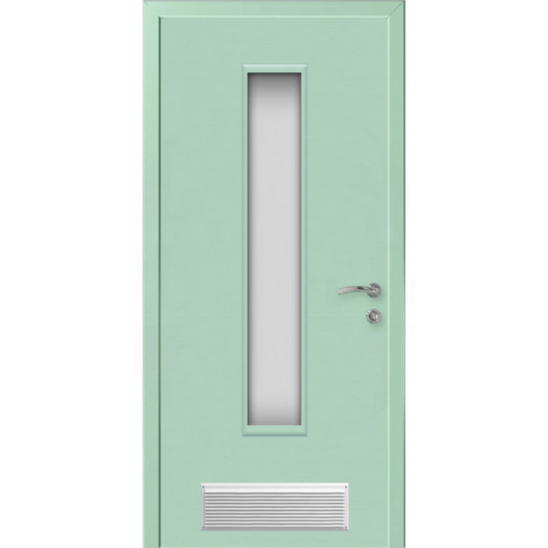Дверь пластиковая Капель (Kapelli Classic) ментол RAL 6019 ДО стекло 2 с вентиляционной решеткой