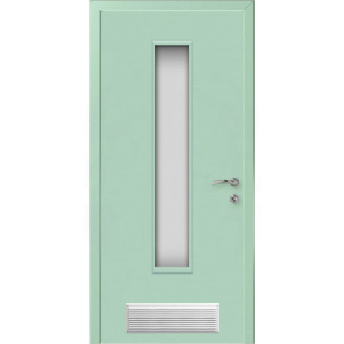 Дверь пластиковая Капель (Kapelli Classic) ментол RAL 6019 ДО стекло 2 с вентиляционной решеткой