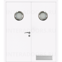 Дверь пластиковая Капель (Kapelli Classic) белый двустворчатая с двумя иллюминаторами и вентиляционной решеткой