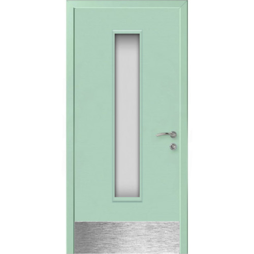 Дверь пластиковая Капель (Kapelli Classic) ментол RAL 6019 ДО стекло 2 с отбойной пластиной