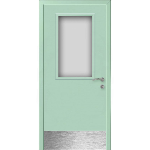 Дверь пластиковая Капель (Kapelli Classic) ментол RAL 6019 ДО стекло 1 с отбойной пластиной