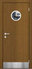 Дверь композитная Poseidon Орех гварнери с иллюминатором и отбойной пластиной