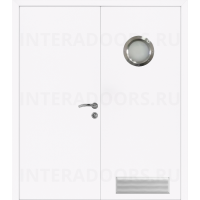 Дверь пластиковая Капель (Kapelli Classic) белый двустворчатая с иллюминатором и вентиляционной решеткой