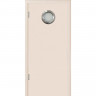 Маятниковая дверь пластиковая гладкая Kapelli Classic кремовый RAL 9001 с иллюминатором