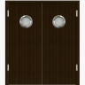Маятниковая двустворчатая дверь пластиковая гладкая Kapelli Classic венге с двумя иллюминаторами