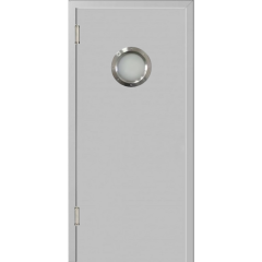 Маятниковая дверь пластиковая гладкая Kapelli Classic светло серый RAL 7035 с иллюминатором