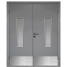 Влагостойкая дверь ПВХ Etadoor ДО серый RAL 7001 двустворчатая с отбойными пластинами с AL торцами
