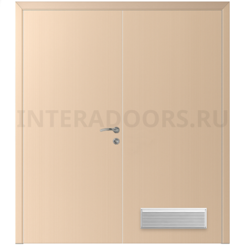 Дверь пластиковая Капель (Kapelli Classic) беленый дуб двустворчатая с вентиляционной решеткой