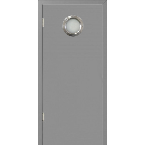 Маятниковая дверь пластиковая гладкая Kapelli Classic темно серый RAL 7046 с иллюминатором