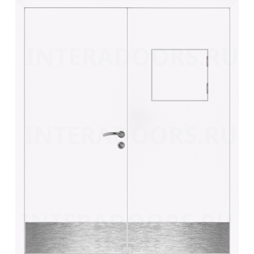 Дверь пластиковая Капель (Kapelli Classic) белый двустворчатая с передаточным окном и отбойными пластинами