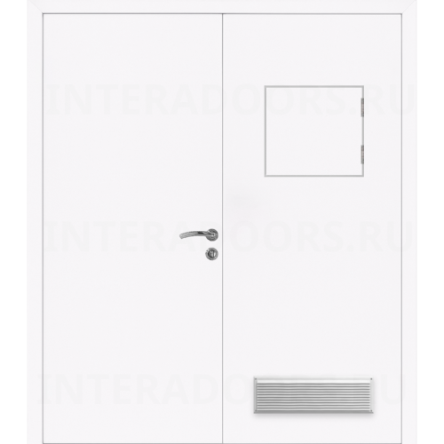 Дверь пластиковая Капель (Kapelli Classic) белый двустворчатая с передаточным окном и вентиляционной решеткой