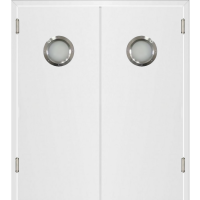 Маятниковая двустворчатая дверь пластиковая гладкая Kapelli Classic белый с двумя иллюминаторами