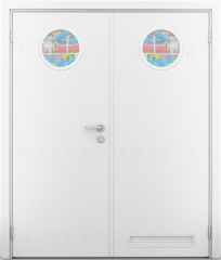 Дверь композитная Poseidon Белый двустворчатая c двумя иллюминаторами и вентиляционной решеткой