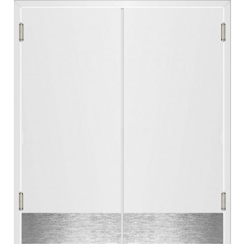 Маятниковая двустворчатая дверь пластиковая гладкая Kapelli Classic белый с отбойными пластинами