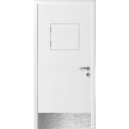 Дверь пластиковая Капель (Kapelli Classic) белый с передаточным окном и отбойной пластиной