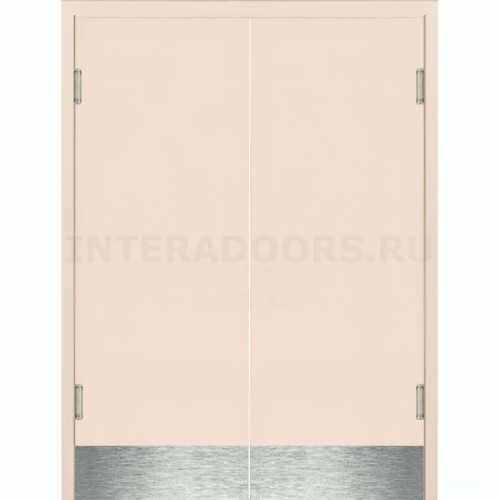 Маятниковая двухстворчатая дверь пластиковая гладкая Kapelli Classic кремовый RAL 9001 с двумя иллюминаторами