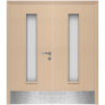 Дверь пластиковая Капель (Kapelli Classic) беленый дуб двустворчатая ДО стекло 2 с отбойными пластинами