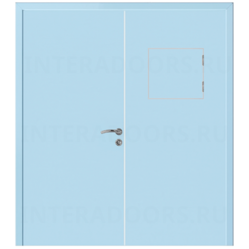 Дверь пластиковая Капель (Kapelli Classic) голубой RAL 5024 двустворчатая с передаточным окном
